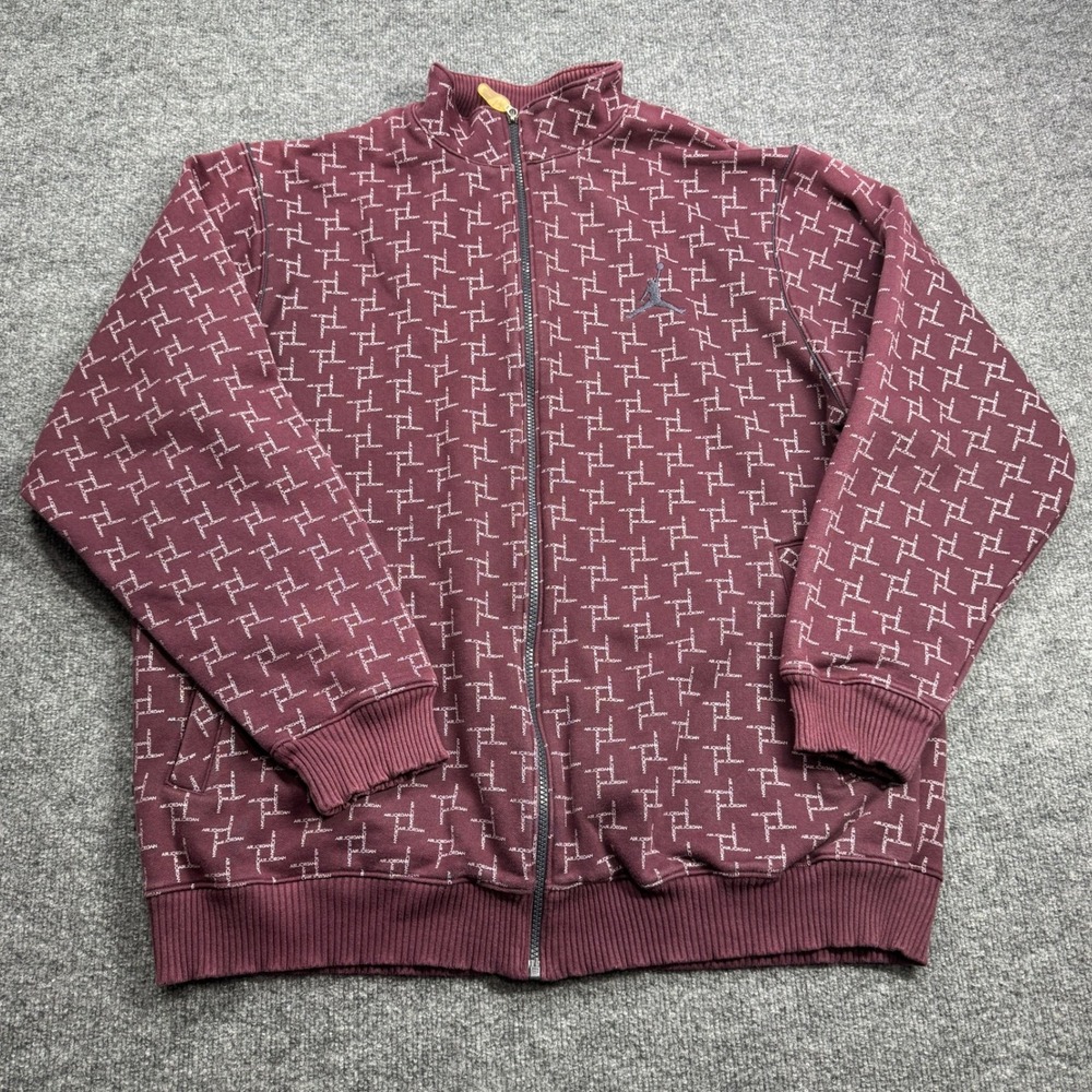 Jordan Track Jacket Men XL Burgundy Monogram Full Zip Jumpman Logo Fleece Active